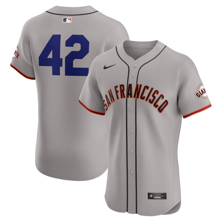 Men's San Francisco Giants Nike Gray Road 2024 Jackie Robinson Day Elite Jersey - Jersey