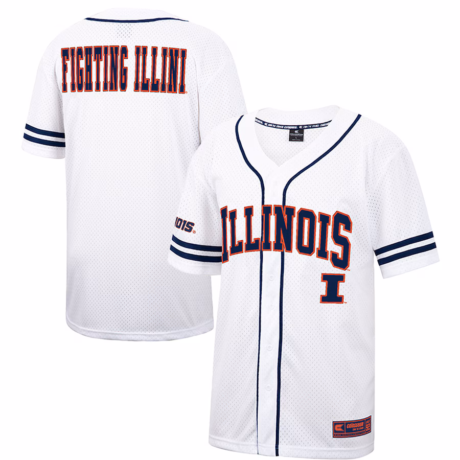Men's Colosseum White Illinois Fighting Illini Free Spirited Mesh Button-Up Baseball Jersey - Jersey