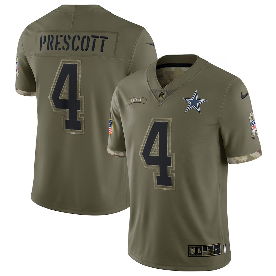 Youth Dallas Cowboys Dak Prescott Nike Olive 2022 Salute To Service Player Limited Jersey - Jersey