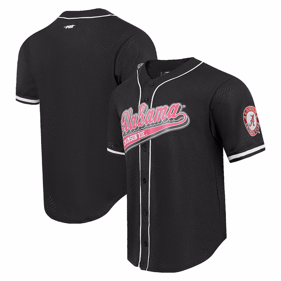 Men's Pro Standard Black Alabama Crimson Tide Mesh Full-Button Replica Baseball Jersey - Jersey