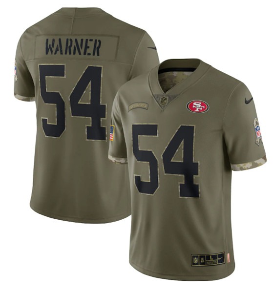 Men's San Francisco 49ers #54 Fred Warner 2022 Olive Salute To Service Limited Stitched Jersey - Jersey