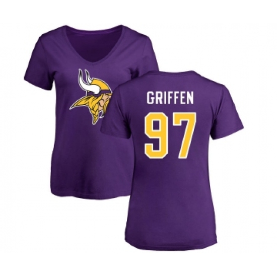 Football Women's Minnesota Vikings #97 Everson Griffen Purple Name & Number Logo Slim Fit T-Shirt - Jersey