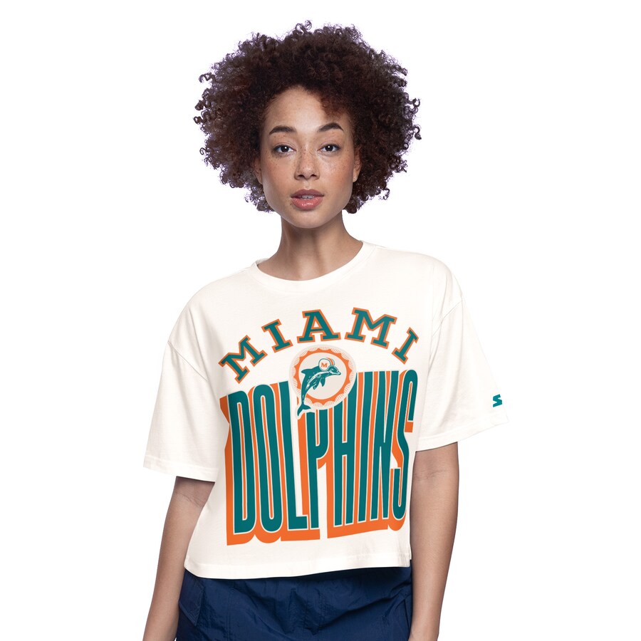Women's Miami Dolphins  Starter White Throwback Play the Ball Boxy Cropped T-Shirt - Jersey