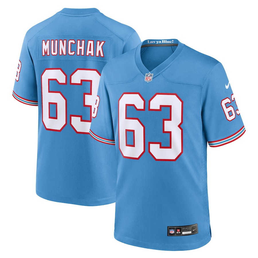 Men's Tennessee Titans Mike Munchak Nike Light Blue Oilers Throwback Retired Player Game Jersey - Jersey