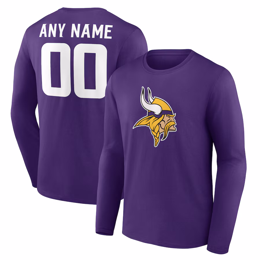 Men's Minnesota Vikings  Purple Team Authentic Custom Long Sleeve T-Shirt - Jersey