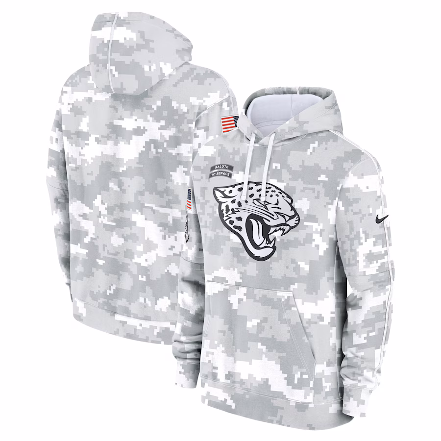 Men's Jacksonville Jaguars Nike Arctic Camo 2024 Salute to Service Club Fleece Pullover Hoodie - Jersey