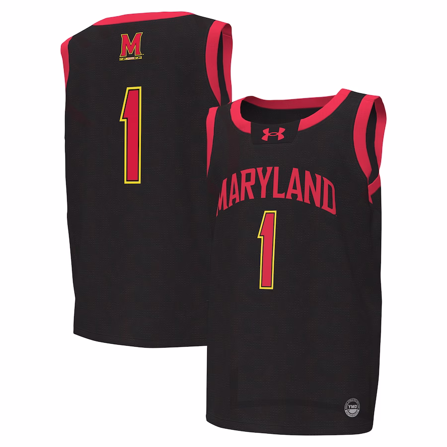 #1Maryland Terrapins Under Armour Youth Replica Basketball Jersey - Black - Jersey