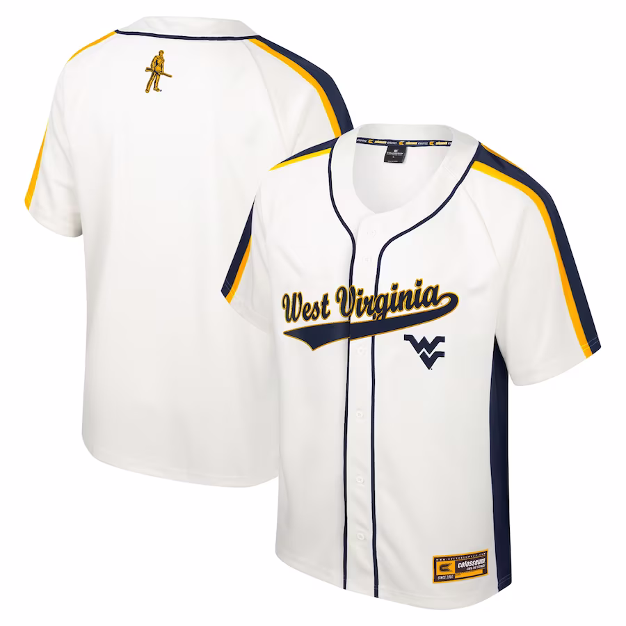 West Virginia Mountaineers Colosseum Ruth Button-Up Baseball Jersey - Cream - Jersey