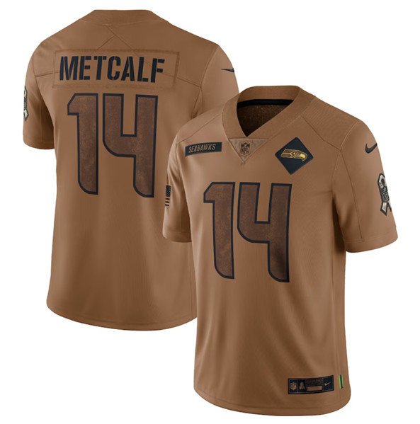 Men's Seattle Seahawks #14 DK Metcalf 2023 Brown Salute To Service Limited Football Stitched Jersey - Jersey