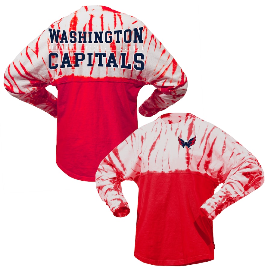 Unisex Washington Capitals Spirit Jersey Red Crystal Half Dye Long Sleeve T-Shirt - Jersey