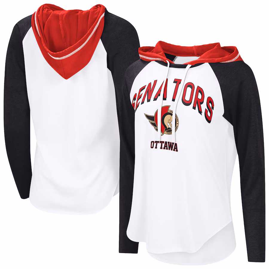 Women's Ottawa Senators G-III 4Her by Carl Banks White VIP Raglan Long Sleeve Hoodie T-Shirt - Jersey