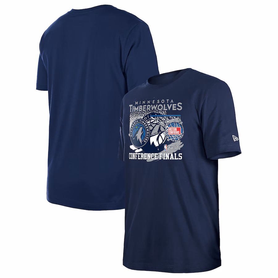 Men's Minnesota Timberwolves  New Era Navy 2024 Western Conference Finals T-Shirt - Jersey