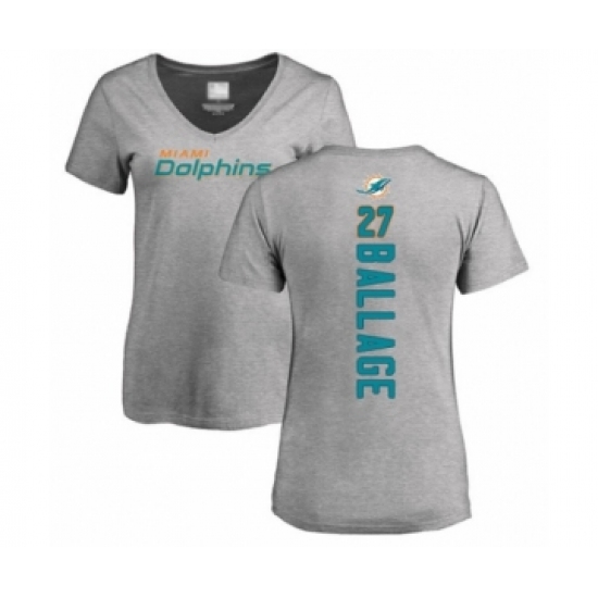Football Women's Miami Dolphins #27 Kalen Ballage Ash Backer T-Shirt - Jersey
