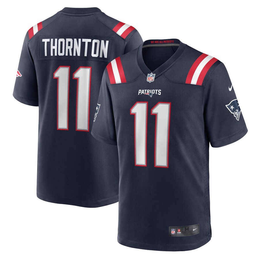 Men's New England Patriots Tyquan Thornton Nike Navy Game Player Jersey - Jersey