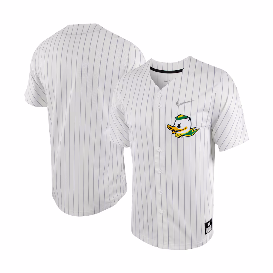 Oregon Ducks Nike Pinstripe Replica Full-Button Baseball Jersey - White/Silver - Jersey