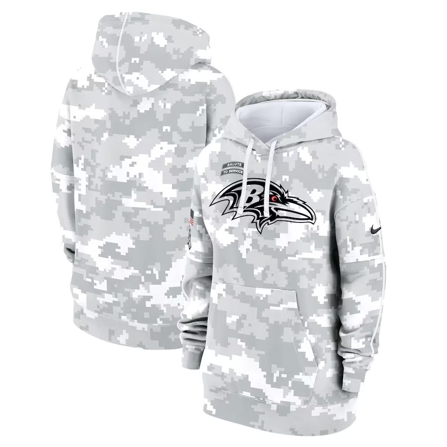 Women's Baltimore Ravens Nike Arctic Camo 2024 Salute To Service Club Fleece Pullover Hoodie - Jersey