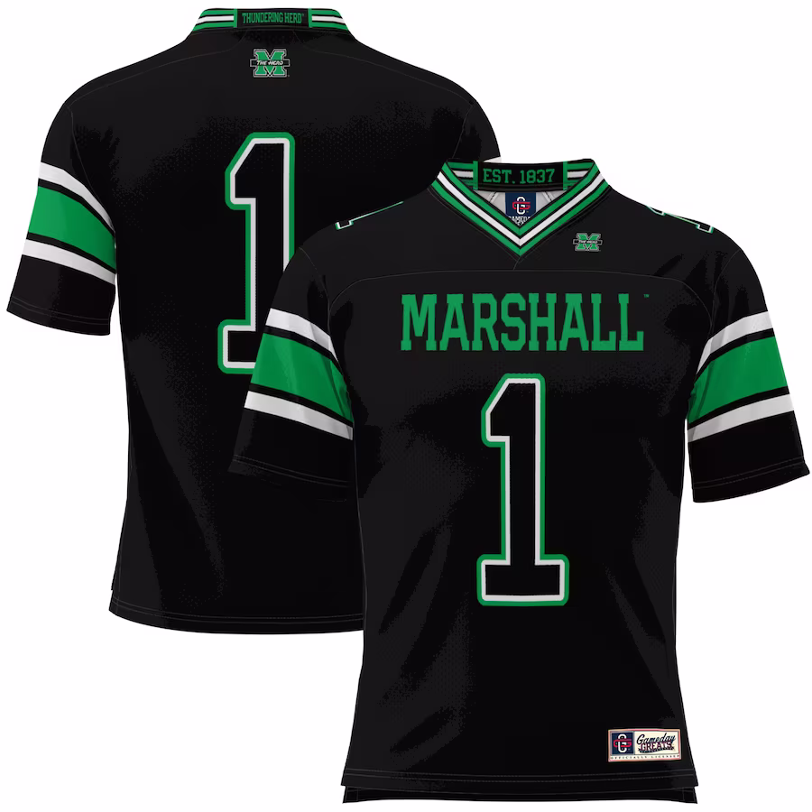 #1 Marshall Thundering Herd GameDay Greats Football Jersey - Black - Jersey