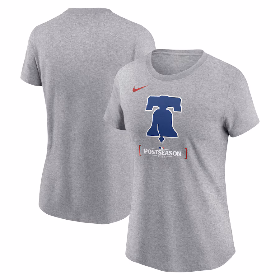 Women's Philadelphia Phillies Nike Heather Gray 2024 MLB Postseason Authentic Collection T-Shirt - Jersey