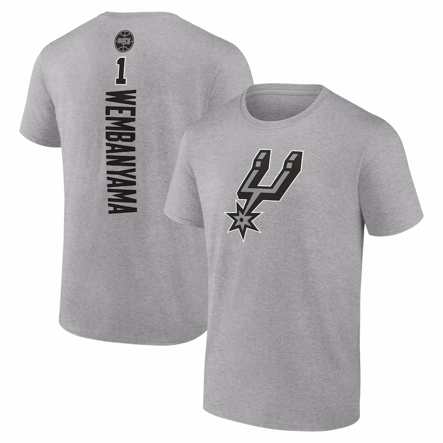 Men's San Antonio Spurs Victor Wembanyama Heather Gray Playmaker Name & Number T-Shirt - Jersey