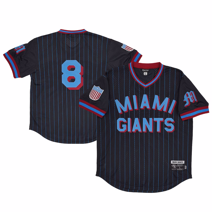 Men's Miami Giants #8 Rings & Crwns Black Mesh Replica V-Neck Jersey - Jersey