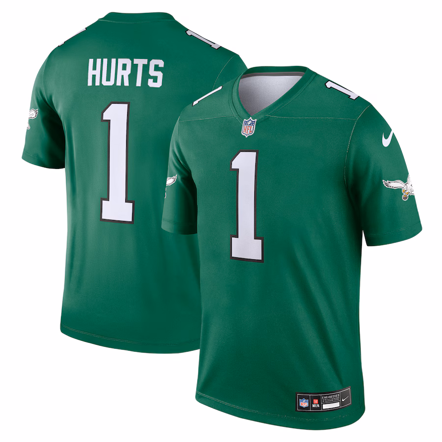 Men's Philadelphia Eagles Jalen Hurts Nike Kelly Green Alternate Legend Player Performance Top - Jersey