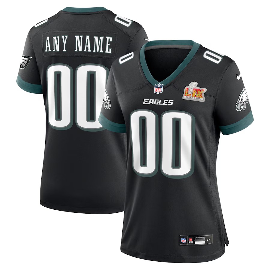 Women's Philadelphia Eagles Nike Black Super Bowl LIX Custom Alternate Game Jersey - Jersey