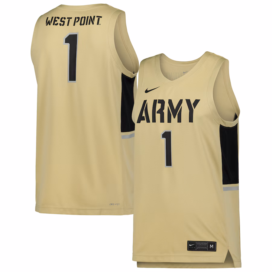 #1 Army Black Knights Nike Team Replica Basketball Jersey - Gold - Jersey