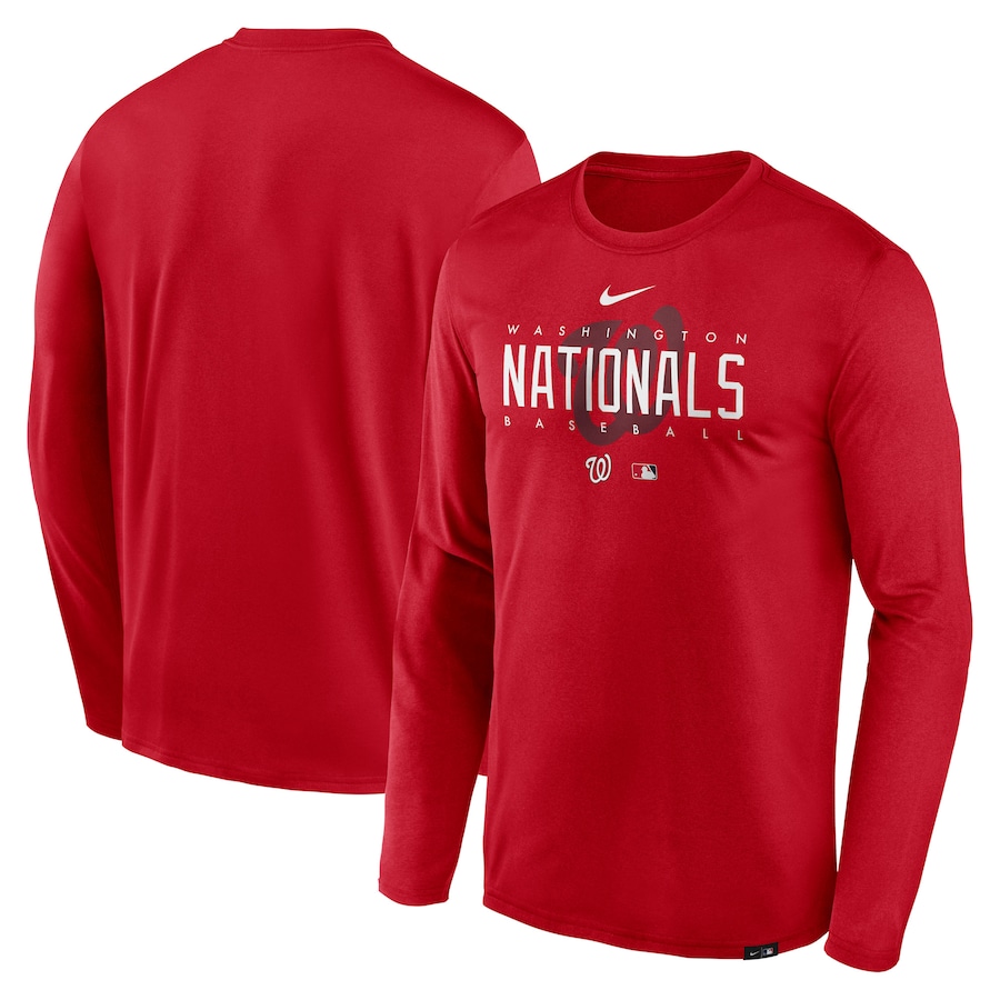 Men's Washington Nationals Nike Red Authentic Collection Team Logo Legend Performance Long Sleeve T-Shirt - Jersey