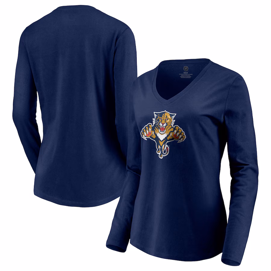Women's Florida Panthers Navy Special Edition Primary Logo V-Neck Long Sleeve T-Shirt - Jersey