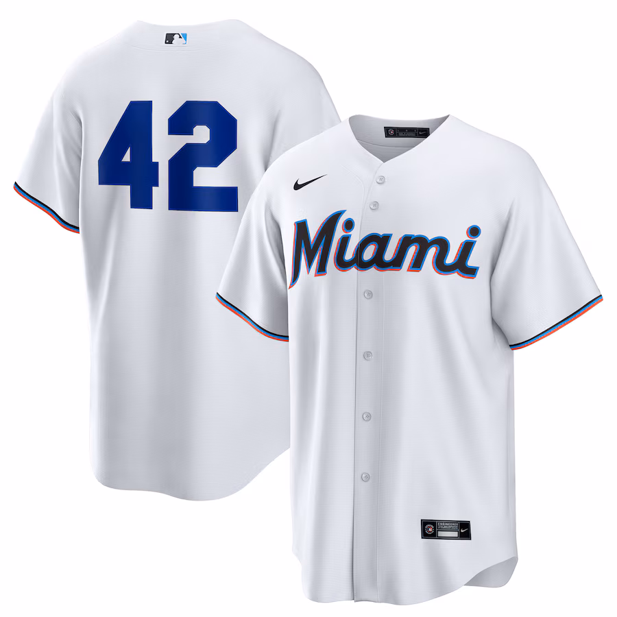 Men's Miami Marlins Nike White Home 2025 Jackie Robinson Day Replica Jersey - Jersey