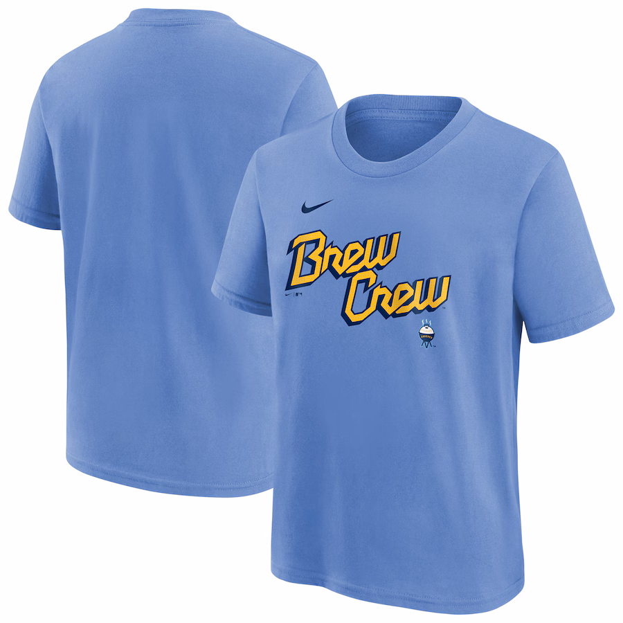 Youth Milwaukee Brewers Nike Powder Blue City Connect Wordmark T-Shirt - Jersey