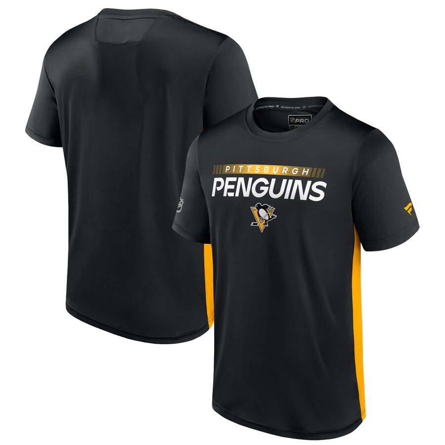 Men's Pittsburgh Penguins Fanatics Black/Gold Authentic Pro Rink Tech T-Shirt - Jersey