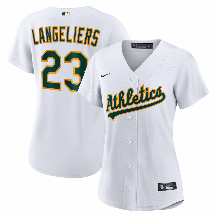 Women's Athletics Shea Langeliers Nike White Home Replica Jersey - Jersey