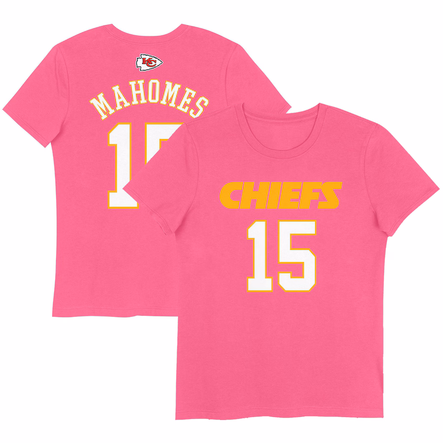 Girls Youth Kansas City Chiefs Patrick Mahomes Pink Player Name & Number T-Shirt - Jersey
