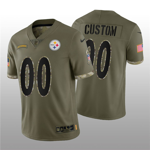 Men's Pittsburgh Steelers ACTIVE PLAYER Custom 2022 Olive Salute To Service Limited Stitched Jersey - Jersey