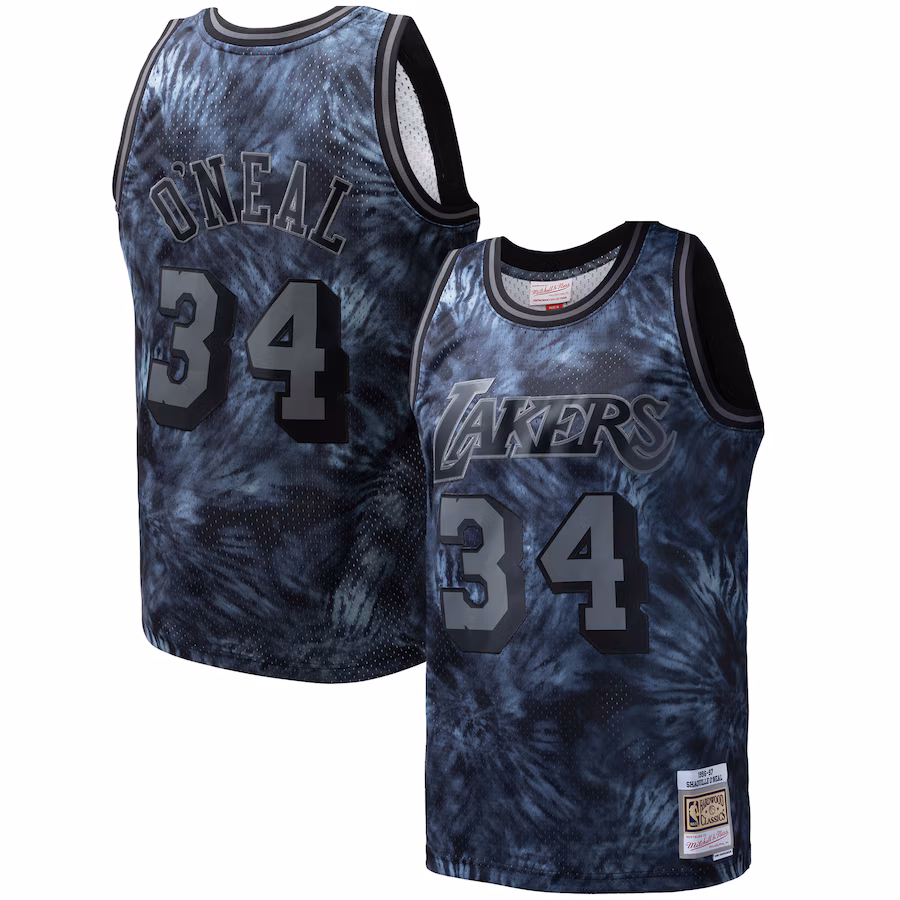Men's Los Angeles Lakers Shaquille O'Neal Mitchell & Ness Black Hardwood Classics 1996/97 Tie-Dye Swingman Jersey - Jersey