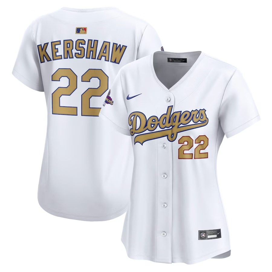 Women's Los Angeles Dodgers Clayton Kershaw Nike White 2025 Gold Collection Limited Jersey - Jersey