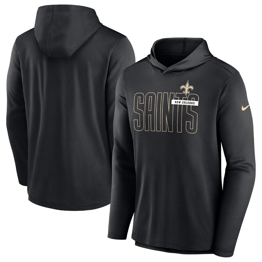 Men's New Orleans Saints Nike Black Lightweight Performance Hooded Long Sleeve T-Shirt - Jersey