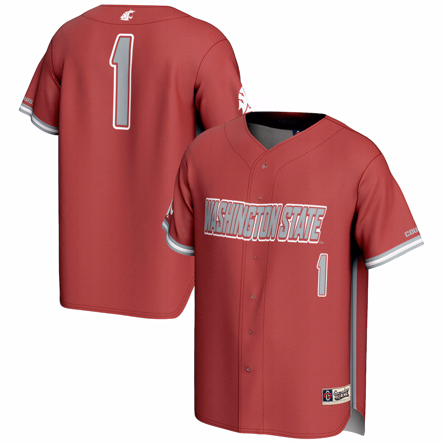 Men's GameDay Greats #1 Crimson Washington State Cougars Lightweight Baseball Jersey - Jersey