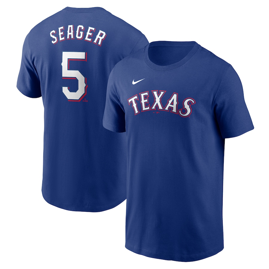 Men's Texas Rangers Corey Seager Nike Royal Fuse Name & Number T-Shirt - Jersey