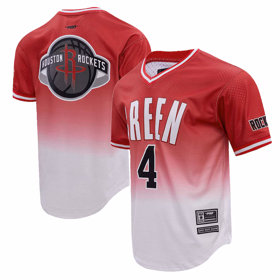 Men's Houston Rockets Jalen Green Post Red/White Ombre Name & Number T-Shirt - Jersey