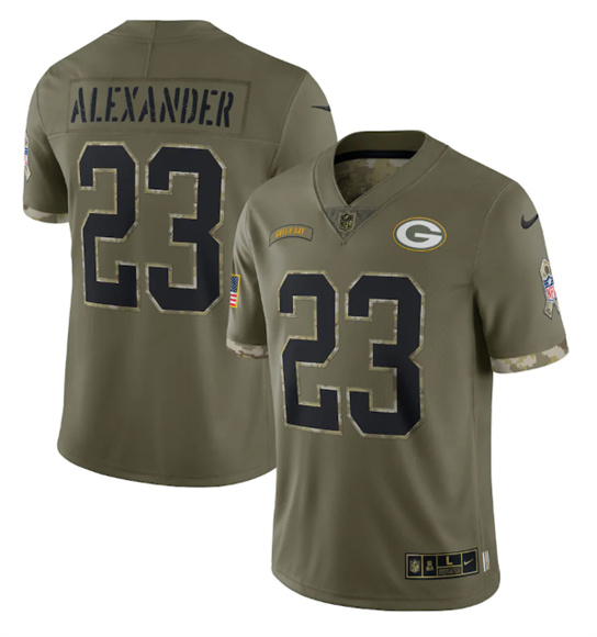 Men's Green Bay Packers #23 Jaire Alexander 2022 Olive Salute To Service Limited Stitched Jersey - Jersey