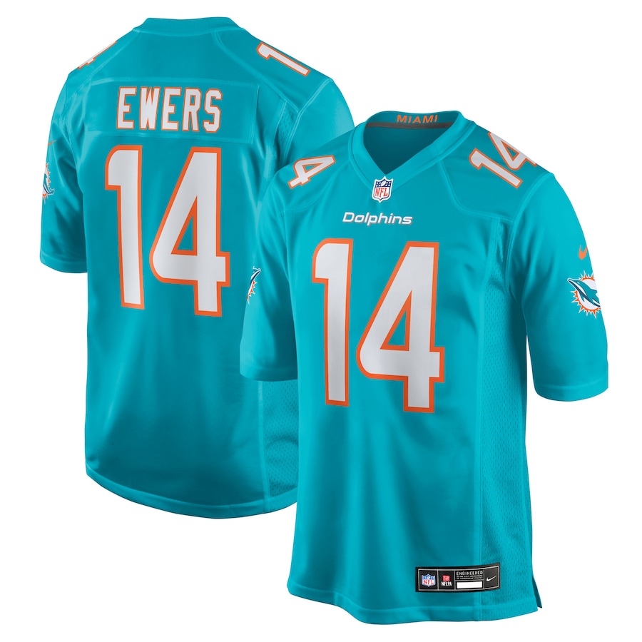 Men's Miami Dolphins Quinn Ewers Nike Aqua Team Game Jersey - Jersey