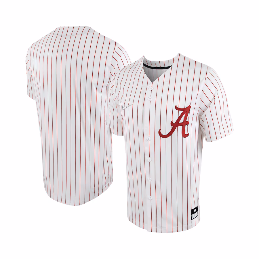 Men's Nike White/Crimson Alabama Crimson Tide Pinstripe Replica Full-Button Baseball Jersey - Jersey