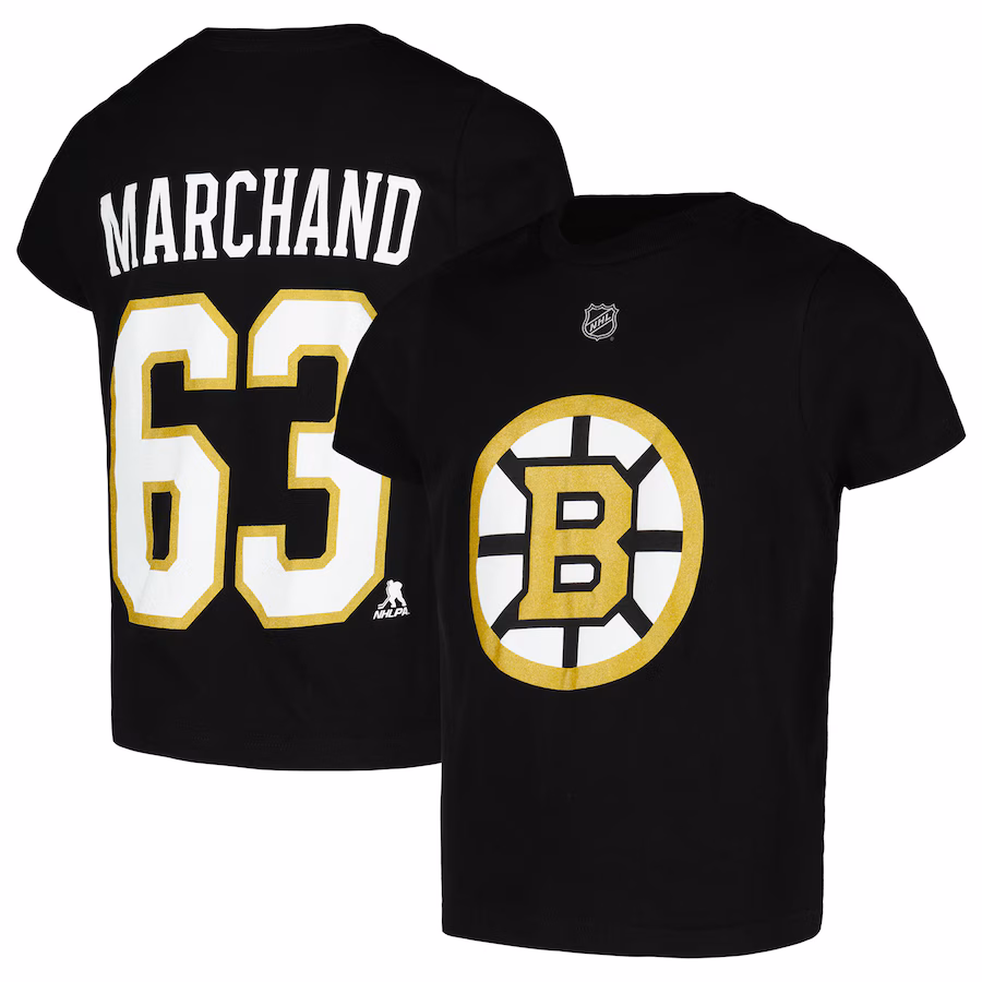 Youth Boston Bruins Brad Marchand Black Name & Number T-Shirt - Jersey