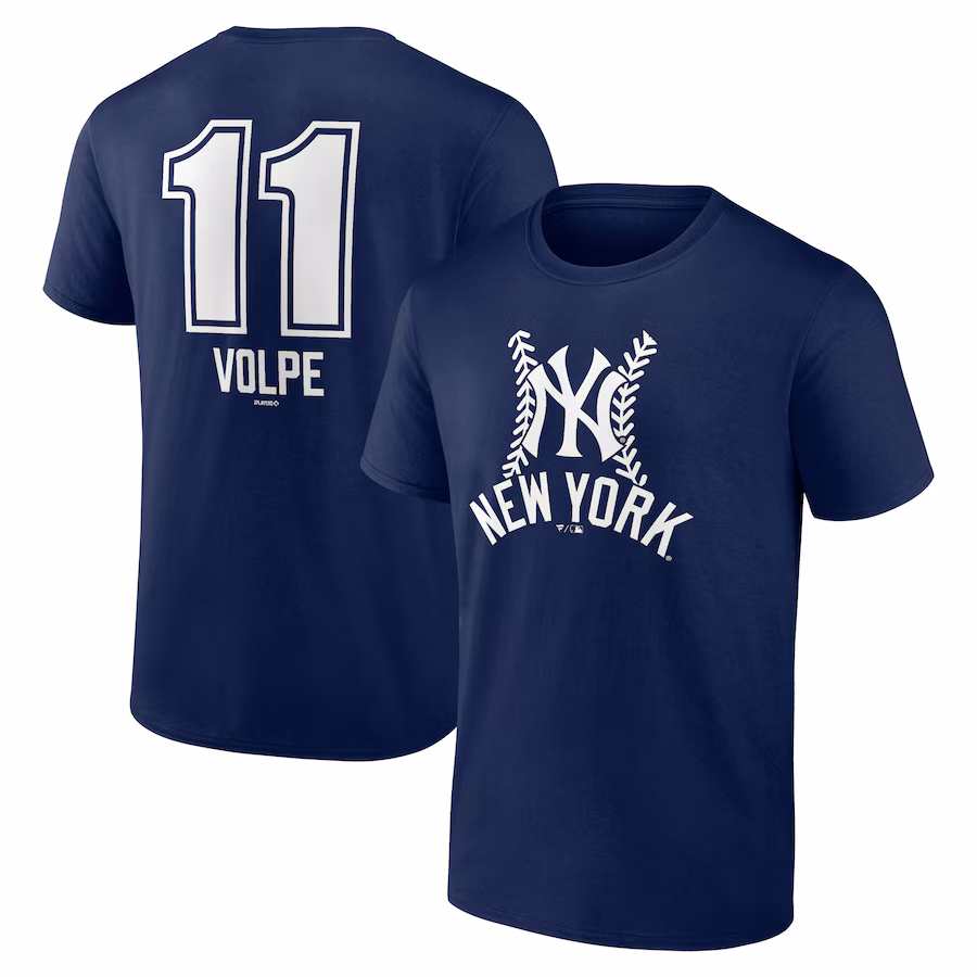 Men's New York Yankees Anthony Volpe Navy Fastball Player Name & Number T-Shirt - Jersey