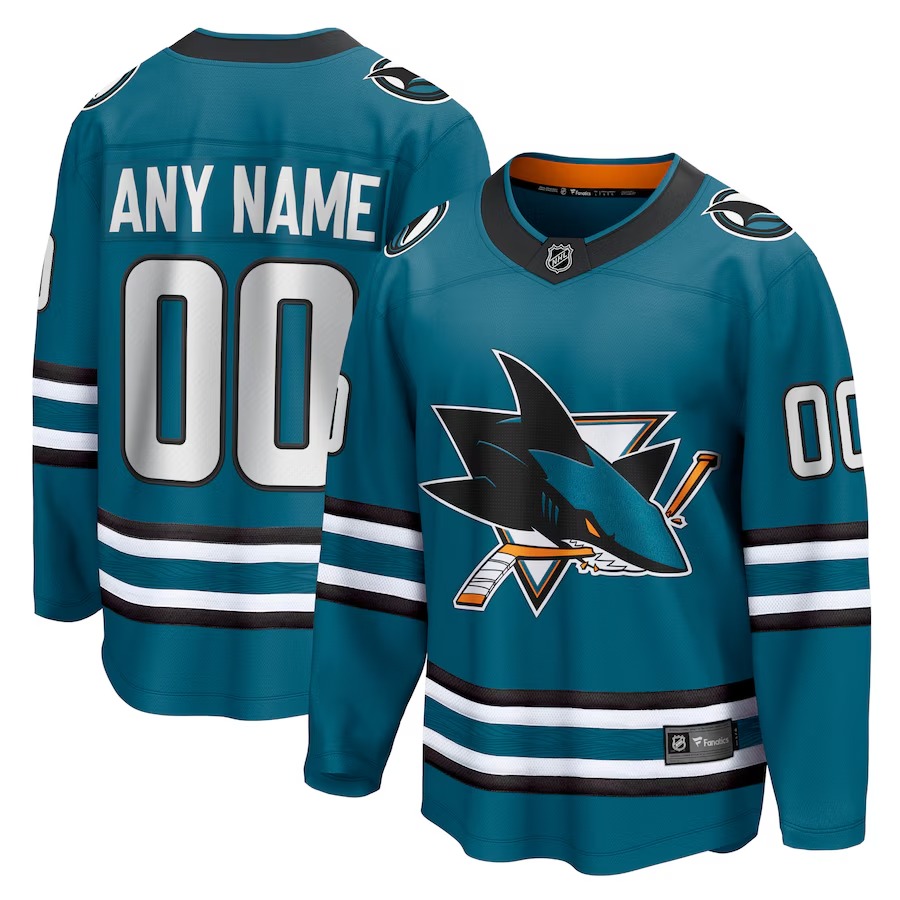 Men's San Jose Sharks Fanatics Teal Home Breakaway Custom Jersey - Jersey