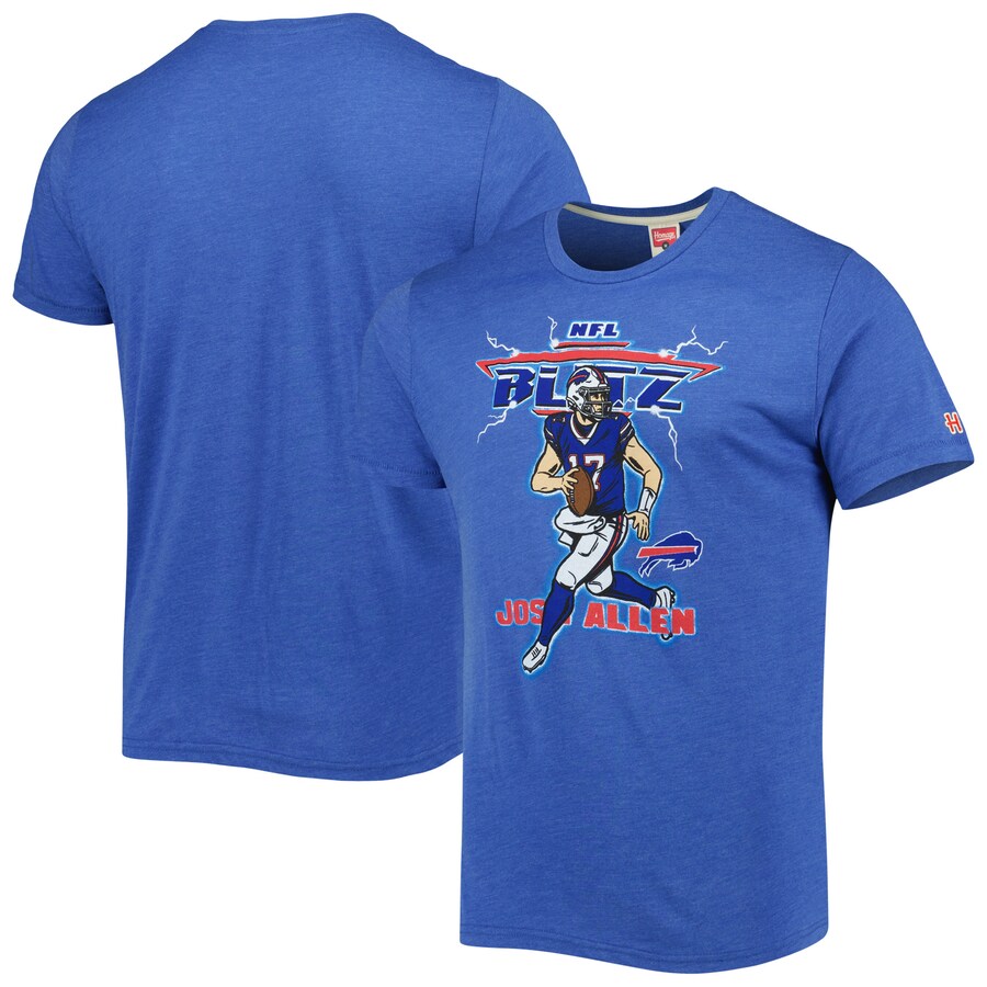 Men's Buffalo Bills Josh Allen Homage Heathered Heather Royal NFL Blitz Player Tri-Blend T-Shirt - Jersey