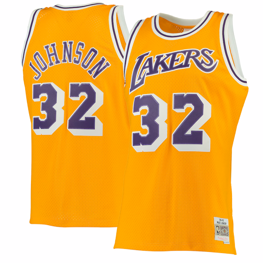 Men's Los Angeles Lakers Magic Johnson Mitchell & Ness Gold 1984/85 Hardwood Classics Swingman Jersey - Jersey