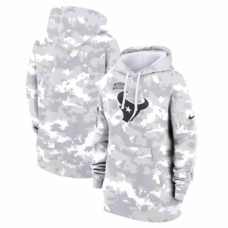 Women's Houston Texans Nike Arctic Camo 2024 Salute To Service Club Fleece Pullover Hoodie - Jersey